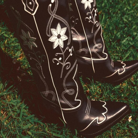 ZARA HEELED FLORAL COWBOY BOOTS - Picture 3 of 7